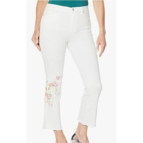 Diane Gilman Neon Embroidered Kick Flare Crop Jean 697-735 Ivory 16W - Picture 1 of 4
